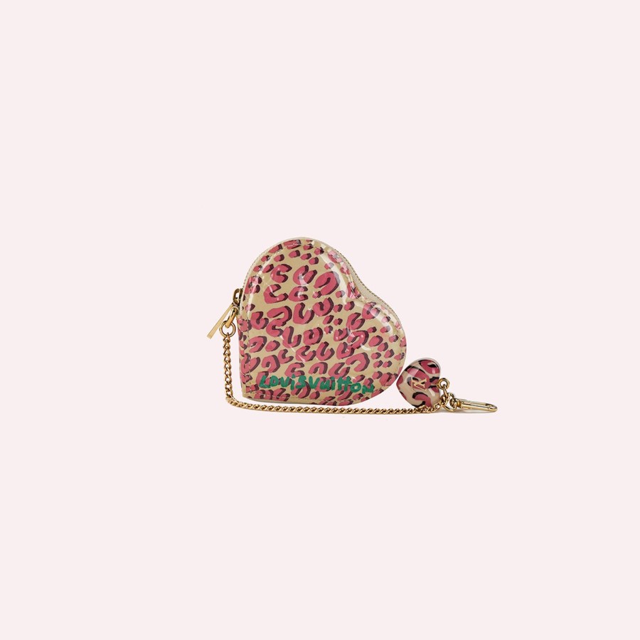 Accessories LOUIS VUITTON | Louis Vuitton-Leopard Heart-Shaped Coin Purse Pink Vernis Leather Wristlet