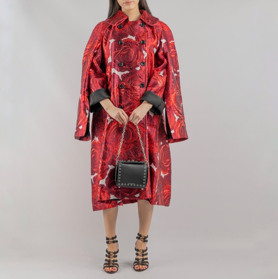 Clothing COMME DES GARCONS | Comme Des Garcons-Floral-Embroidered Jacquard Coat