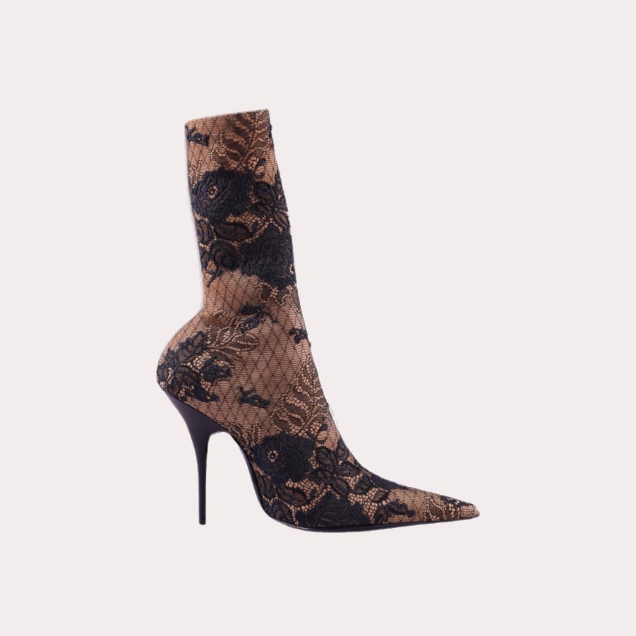 Shoes BALENCIAGA | Balenciaga-Nude With Black Lace Knife Heel Boots