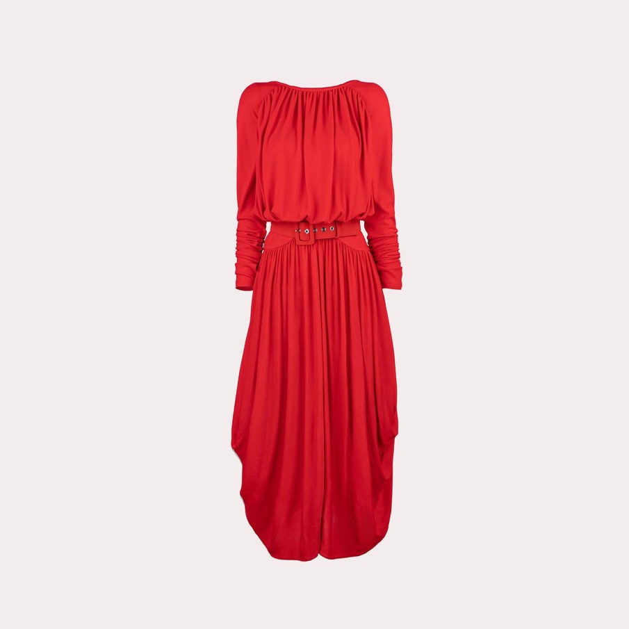 Clothing ANTONIO BERARDI | Antonio Berardi-Flowy Red Dress With Cinched Waist