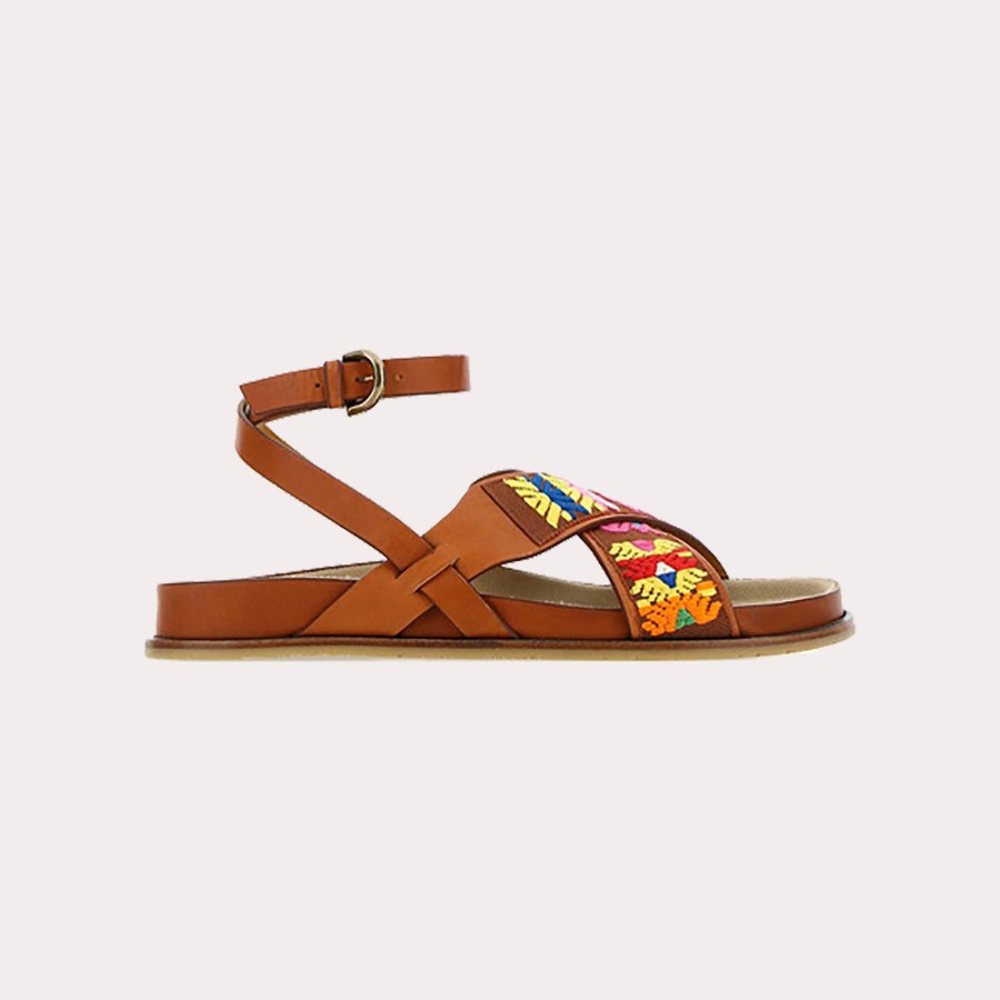 Shoes ETRO | Etro-Flat Embroidered Leather Sandals