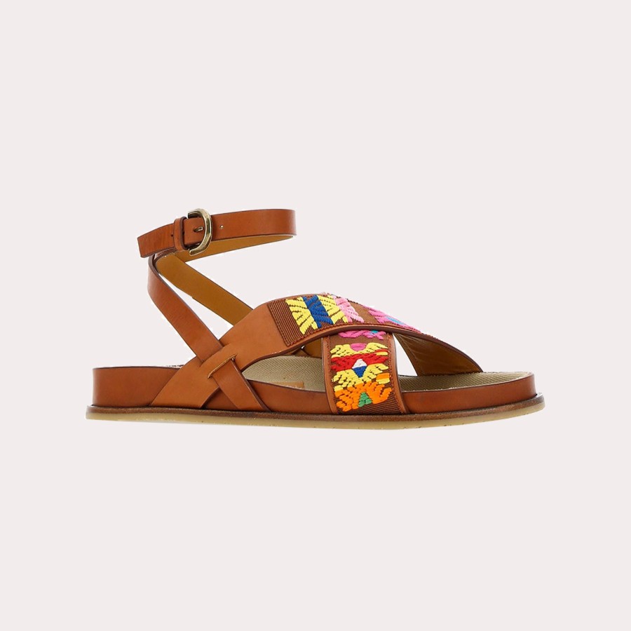 Shoes ETRO | Etro-Flat Embroidered Leather Sandals